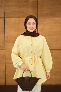 Kabartma Kare Desenli Gömlek Sarı