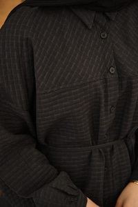 Kabartma Kare Desenli Gömlek Siyah