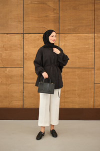 Kabartma Kare Desenli Gömlek Siyah