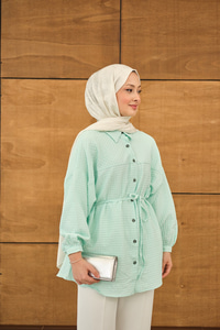 Kabartma Kare Desenli Gömlek Yeşil