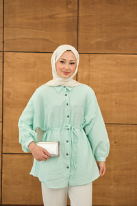 Kabartma Kare Desenli Gömlek Yeşil