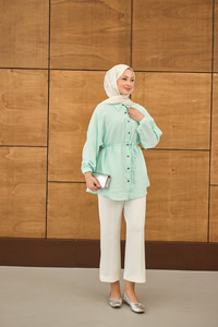 Kabartma Kare Desenli Gömlek Yeşil