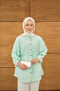 Kabartma Kare Desenli Gömlek Yeşil