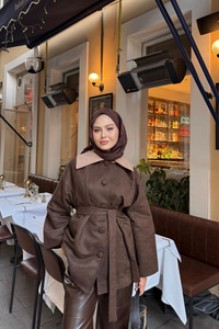 Kadife Kaplama Garnili Trenç Acı Kahve