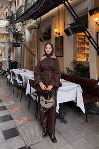 Kadife Kaplama Garnili Trenç Acı Kahve