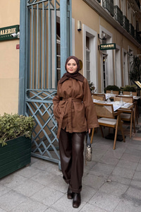 Kadife Kaplama Garnili Trenç Taba