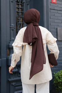 Kadın Brode Detay Taşlı Gömlek Krem