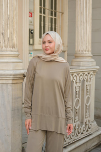 Kaftan Basic Takım Krem