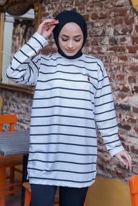 Uygun Fiyatlı KAKTUS NAKISLI CIZGILI TUNIK BEYAZ | Loccomoda.com 