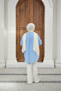 Kalın Çizgili Detay Gömlek Açık Mavi