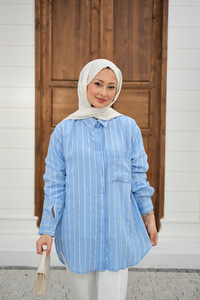 Kalın Çizgili Detay Gömlek Açık Mavi