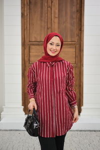 Kalın Çizgili Detay Gömlek Bordo