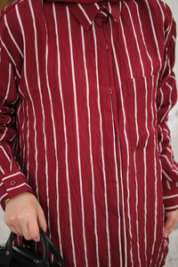 Kalın Çizgili Detay Gömlek Bordo