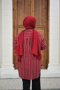 Kalın Çizgili Detay Gömlek Bordo