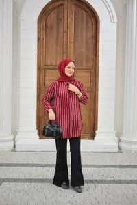 Kalın Çizgili Detay Gömlek Bordo