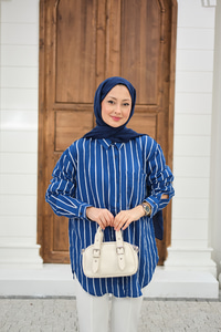 Kalın Çizgili Detay Gömlek Mavi