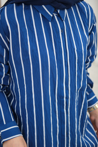 Kalın Çizgili Detay Gömlek Mavi