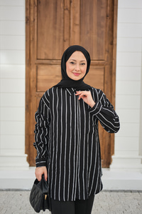 Kalın Çizgili Detay Gömlek Siyah