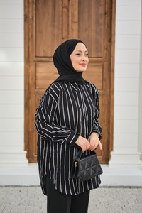 Kalın Çizgili Detay Gömlek Siyah