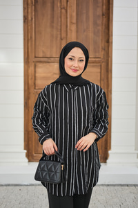 Kalın Çizgili Detay Gömlek Siyah