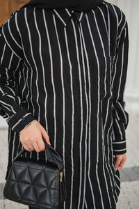 Kalın Çizgili Detay Gömlek Siyah