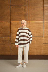 Kalın Çizgili Sweat Kahverengi