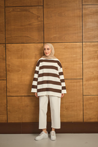 Kalın Çizgili Sweat Kahverengi