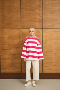 Kalın Çizgili Sweat Pembe