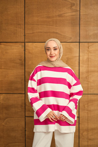 Kalın Çizgili Sweat Pembe