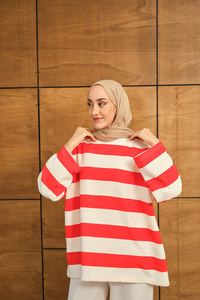 Kalın Çizgili Sweat Turuncu