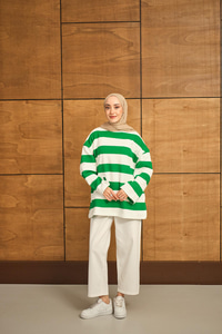 Kalın Çizgili Sweat Yeşil