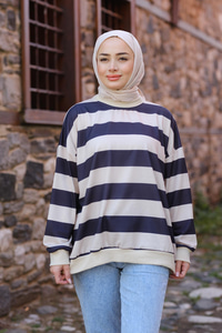 Kalın Çizgili Tunik Füme