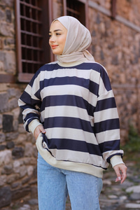 Kalın Çizgili Tunik Füme