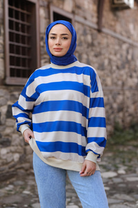 Kalın Çizgili Tunik Mavi
