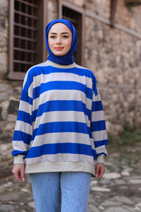 Kalın Çizgili Tunik Mavi