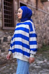 Kalın Çizgili Tunik Mavi