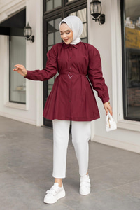 Kalp Aksesuarlı Gömlek Bordo