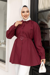 Kalp Aksesuarlı Gömlek Bordo