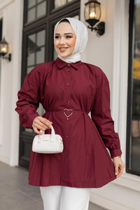 Kalp Aksesuarlı Gömlek Bordo