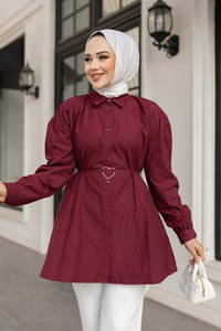 Kalp Aksesuarlı Gömlek Bordo