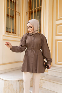 Kalp Aksesuarlı Gömlek Kahverengi