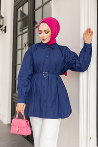 Kalp Aksesuarlı Gömlek  Lacivert