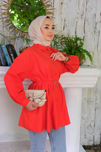 Kalp Aksesuarlı Gömlek Nar Çiçeği