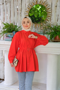 Kalp Aksesuarlı Gömlek Nar Çiçeği