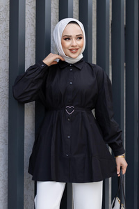 Kalp Aksesuarlı Gömlek Siyah