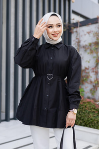 Kalp Aksesuarlı Gömlek Siyah