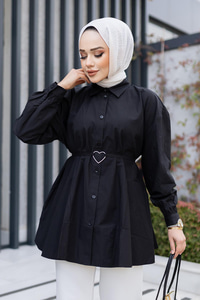 Kalp Aksesuarlı Gömlek Siyah