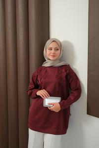 Kalp Detaylı Tunik Bordo