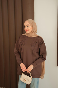 Kalp Detaylı Tunik Kahverengi