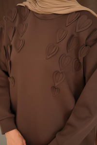 Kalp Detaylı Tunik Kahverengi